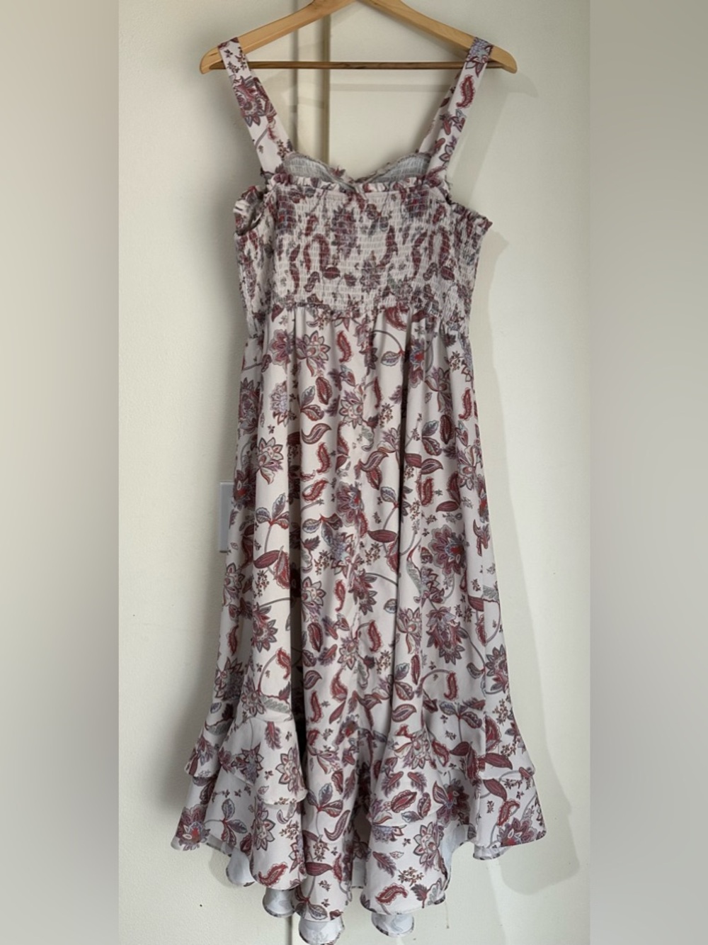 Grace Karin White Smocked Top with Red Floral Trim